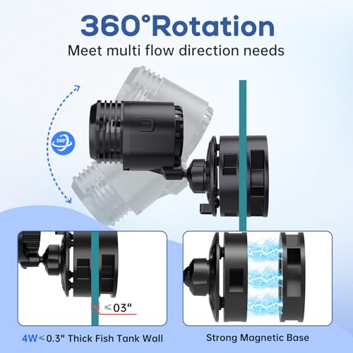 Image of hygger Aquarium Wave Maker 4W 750GPH Submersible Water Circulation Pump with Magnetic Base, Quiet Rotating Powerhead for 5-15 Gallon Freshwater & Saltwater Tanks