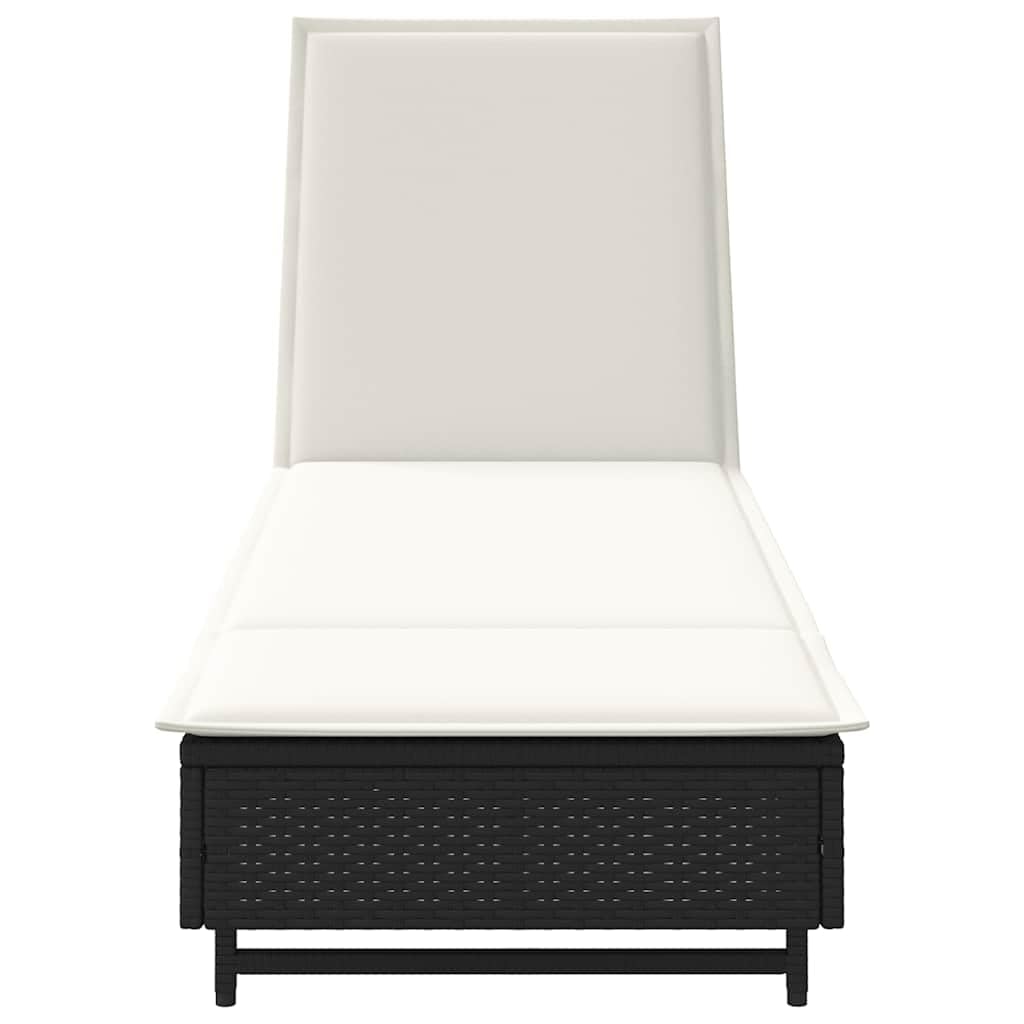 Gecheer Lettino Prendisole con Ruote e Cuscino in Polyrattan,Sdraio Reclinabile con Ruote,Lettino da Sole,Lettino con Ruote,Lettino da Giardino in Rattan,Lettino Prendisole Reclinabile, Nero