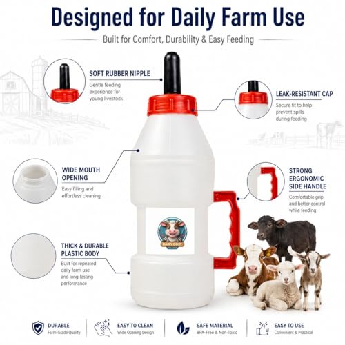 Eco-PetCare Calf Feeding Bottle 2.5L with Rubber Nipple and Handle | Heavy Duty Livestock Milk Feeder for Cow Buffalo Goat Sheep Dairy Farm Use, Pack of 1 - Image 5