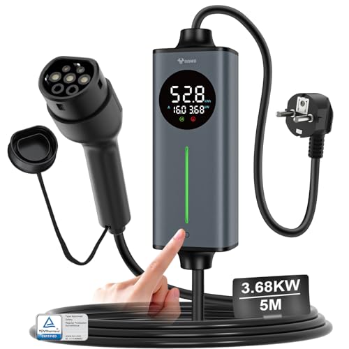 GONEO Typ 2 Ladekabel Schuko 3,68kW 16A 5m | Tragbares EV Ladegerät & Notladekabel 230V für Elektroâ€¦ – Miniatur