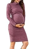PARNIXS Women's Fashion Long Sleeve Knit Maternity Dress Ruched Pregnancy Clothes, Large Purple
