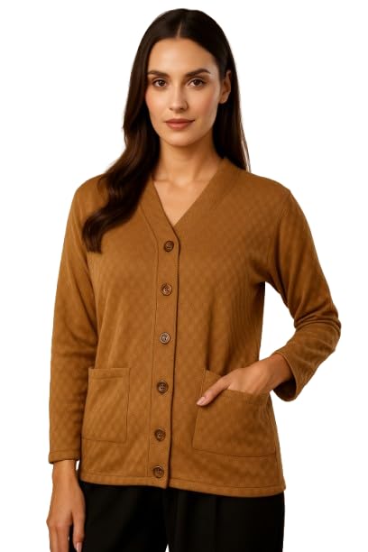 Image of Women's Warm Woolen Cardigan - Stylish Full Sleeve Knitwear for Winter, Cozy & Elegant Sweater with Front Pocket Plus Size Also Available L to 4XL