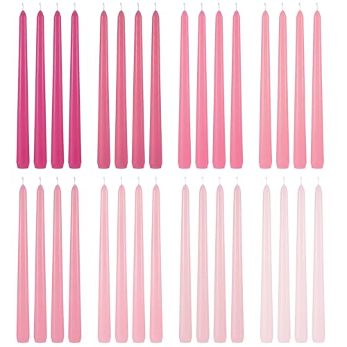 Image of MTLEE 32 Pcs Long Taper Candlestick Bulk 10 Inch Smokeless, Pink | Paraffin Wax Cotton Wick, Colorful Vibrant for Dinner Wedding Party Church, Unscented Table Centerpiece Decor