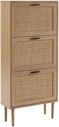 Meuble Sous Vasque BAÏTA Amana - Cannage Rotin Et Effet Chêne - L60cm X P29,5cm X H65cm