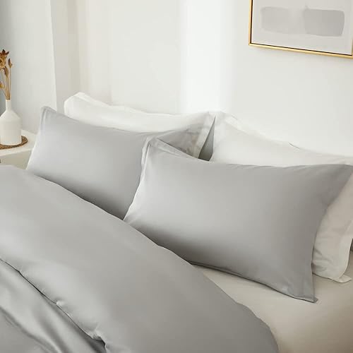 Miniatura 7 de homebox Juego de funda de edredón de algodón, 100% algodón egipcio, color gris, tamaño Queen, 1200 hilos, transpirable y suave, para todas las
