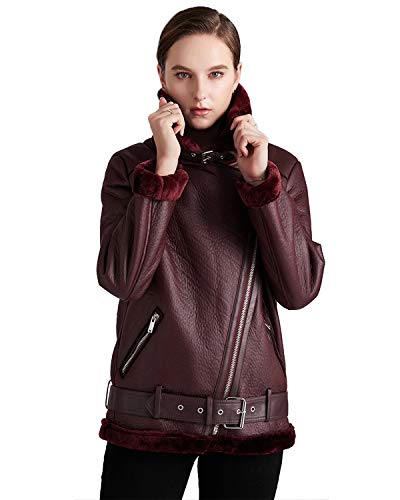 Winter Women Faux Leather Lambs Leather Jacket Moto Biker Coat Fur Collar Zipper Warm Thick Coat2