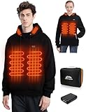 Vokora Heated Hoodie for Women and Men with 12000 mAh 7.4V Rechargeable Battery, Men's Heated Sweatshirt Unisex Pullover 6 Heating Zones 3 Heating Levels Black