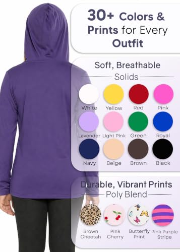Image of Shirts for Girls Long Sleeve Crew Neck Top, Hoodie or 3 /4 Sleeve Soft Stretch Kids Lightweight Size 2-16