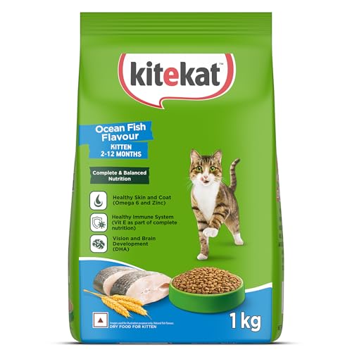 Image of Kitekat Kitten (2-12 Months) Dry Cat Food, Ocean Fish Flavour, 1 kg, Complete and Balanced Nutrition for Kittens