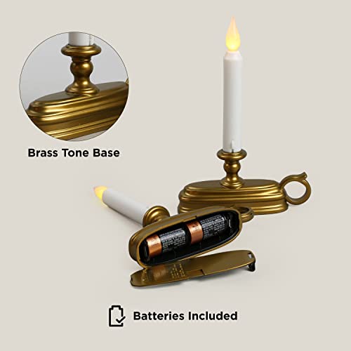 Lamplust Battery Window Candles With Timer - Set Of 2, Brass Old Fashioned Holders With White Flameless Tapers, Warm Flickering Led, Cordless Christmas Candlestick For Windowsill - Batteries Included #TOP3