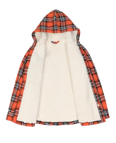 Image of ZENTHACE Boys Sherpa Fleece Lined Flannel Plaid Button Down Shirt Jacket,Hooded Flannel Shirt with Hand Pockets