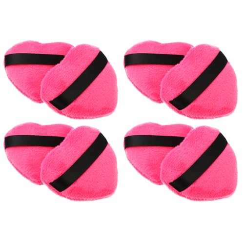 Cabilock Borla de Maquillaje Facial en Forma de Corazón, 8 Piezas, Color Rosa Fucsia, con Correa para Polvos Sueltos y Base, Esponjas Cosméticas Compactas para Rostro, Maquillaje