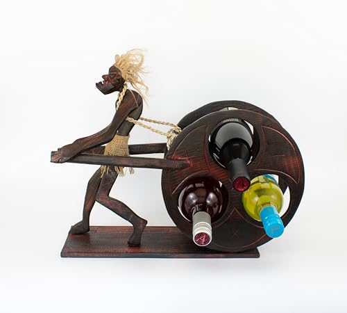 G6 Collection 17" Wooden Handmade Primitive Wine Rack Tribal Funny Statue Sculpture Tiki Botttle Bar Handcrafted Unique Gift Home Decor Accent Figurine Decoration Hand Carved (Primitive Wine Holder)