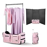 VEVOR Bolsa de Baile, con Perchero Ajustable en Altura 90 cm y 145 cm, Bolsa de Lona con Ruedas de 74 cm, Puerto USB, Cortina de Privacidad, Ideal para Viajes y Competiciones, Color Rosa Mate