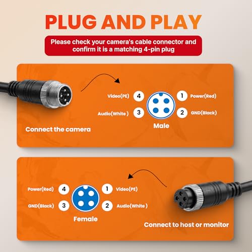 Image of 10FT /3M 4-Pin Aviation Video Extension Cable for CCTV Rearview Cameras and Vehicle Backup Monitors - Waterproof and Shockproof