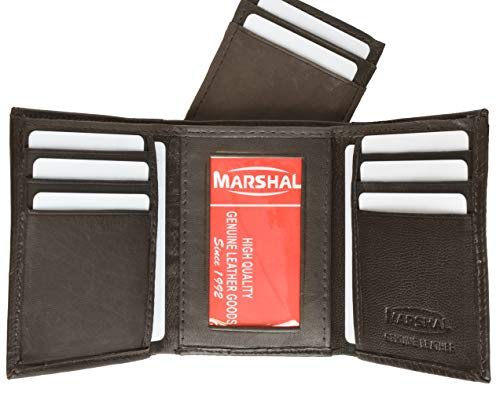 MARSHAL Lambskin Soft Leather Center ID and Credit Card Trifold Wallet