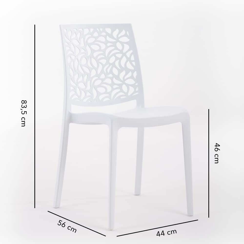 Set pranzo da giardino o esterno per 6 persone, tavolo in acciaio verniciato con doghe in polietilene effetto legno Bianco/Ardesia, 6 sedie in polipropilene con fibra di vetro Bianche - Thomas e Anna