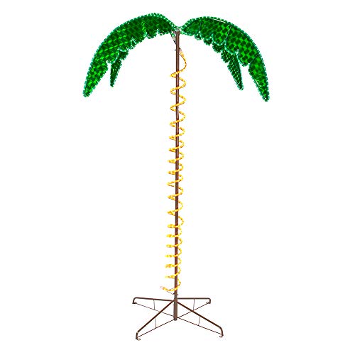 Roman Lights Ropelight Palm Tree 7' Tall, Indoor and Outdoor Use, Includes Ground Stakes and Extra Cable Ties, Bright, Long Lasting, Shimmering Light