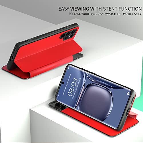 Capa de couro para Samsung Galaxy S23/S23 Plus/S23 Ultra, Flip S-View Capa Smart Wake-Up Tap Control