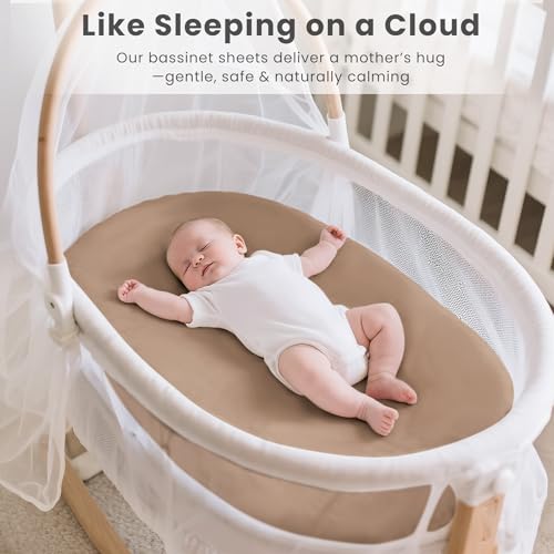 Image of Konssy 3 Pack Stretchy Bassinet Sheets for Baby Girl Boy, Soft Breathable Baby Bassinet Mattress Sheets Fit for Hourglass Oval Cradle, Moses Basket Rectangle Mattress (Flutter Garden)