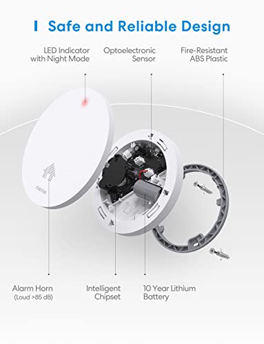 Détecteur de Fumée Mini avec la Pile de 10 Ans, Détecteur de Fumée Certifié en 14604 avec Bouton de Test, Alarme Incendie avec Capteur Photoélectrique pour Le Salon, la Chambre et Le Couloir – Image 3