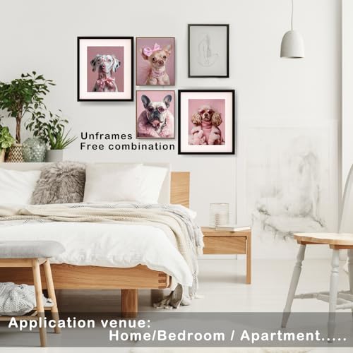 XUNLURY Coquette Pink Bow Funny Dog Wall Art Prints Unframed Set of 4, Dog Lover Gifts, Trendy Preppy Girly Cute Pet Artwork Wall Pictures for Girls Bedroom Dorm Home, 8x10 - image 5