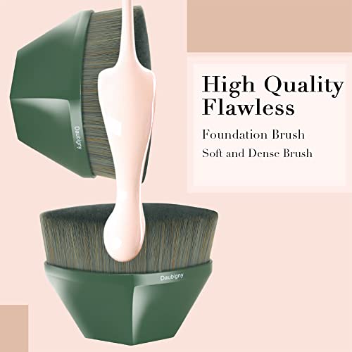 Image of Foundation Makeup Brush Flat Top Kabuki Brush Hexagon Face Blush Liquid Powder Foundation Brush for Blending Liquid, Cream or Flawless Powder Cosmetics with Bonus Protective Case (Green)