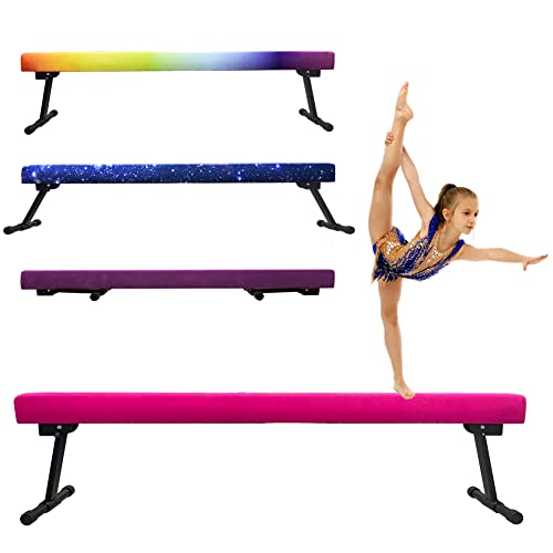 YANGG 6FT/8FT Gymnastic Balance Beam,Adjustable High and Low Level Floor Beam - Highly Stable - Gym Practice Training Equipment for Kids Children Girls Home (8.1FT, Pink)