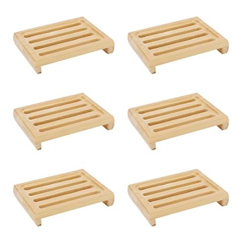 JAPCHET 6 Pack Bamboo Soap Dish Set Cover