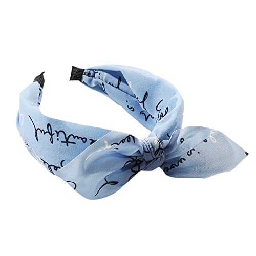 Wide Bow Headband for Women Fabric Hair Band Elastic Head Wrap Cute Knot Hair Accessories for Women and Girls (3WBLetterBlue) - Image 4