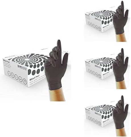 UNIGLOVES GP0034 Pearl Nitrile Gloves, Powder Free, Black, Size L (100 Pieces), Pack of 4