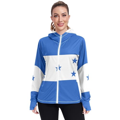 Honduras Flag Womens UPF 50+ Sun Protection Hoodie Jacket Lightweight Long Sleeve Sun Shirt with Pocket Multicoloured
