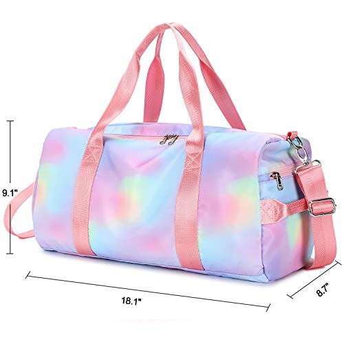 Womens Travel Bags Sport Gym Duffle Weekender Carry On Workout Duffel Overnight Shoulder Bag with Shoe Compartment (Rainbow Pink-D)