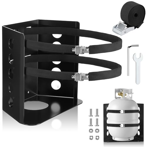Hicarer Aluminum Propane Tank Mounting Bracket for 20 Ibs Bottle Aluminum Propane Tank Holder with Locking Strap and Protective Padding for BBQ Campervan Truck RV Trailer Overland Vehicle Boat