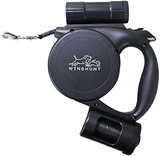 Retractable Dog Leash with Flashlight,Dispenser and Poop Bag Heavy-Duty Nylon Tape for Small,Medium Dogs and Cats One-Handed Brake and Lock.360Â°Tangle-Free.(Black)