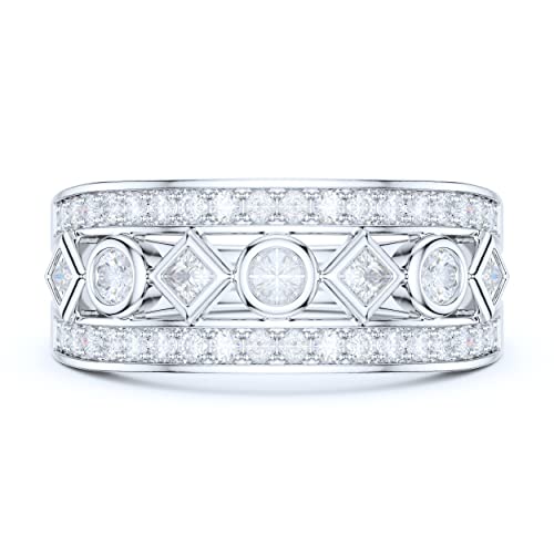 Prstani 8Mm Wide Solid Sterling Silver Paved Split Shank Simulated Round And Princess Diamonds Bezel Set Ring Wedding Band (6) #TOP1