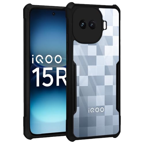 Image of TheGiftKart for iQOO 15R Case | Shockproof Design | Transparent Crystal Clear Back | 360 Degree Protection | iQOO 15R Back Cover (PC & TPU, Black Bumper)