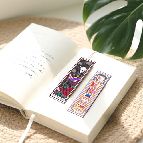 Image of FREEBLOSS 6pcs Cross Stitch Bookmark Kit for Adult Beginners Stamped Tarot Pattern Cross Stitch Kits Embroidery Bookmarks Craft Kit with Instructions for Gift 11CT 8 inchx2.4 inch