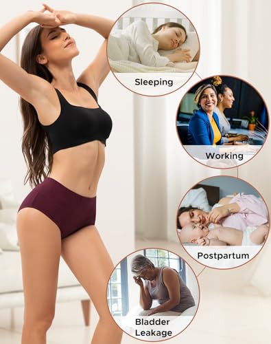 Image of INNERSY Period Underwear for Women Heavy Flow High Waist Cotton Leak Proof Postpartum Menstrual Panties 3-Pack