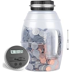 Large Digital Coin Bank for Kids and Adults - LCD Counter, 2.8L Capacity for US Coins (Silver)