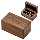 MUUJEE I Love You Quad Ring Box - Engraved Wooden Ring Case Box for Wedding Ceremony Ring Bearer Box