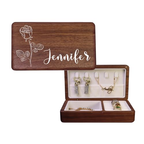 EIFLR Custom Wooden Jewelry Box Personalized Jewelry Organizer Travel Case
