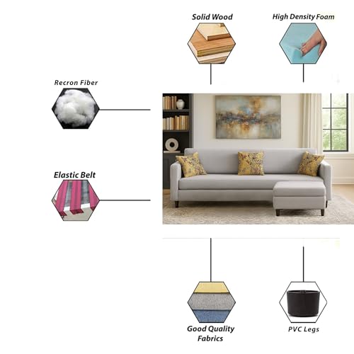 Image of Casaliving Premium Lifestyle Fabric 5 Seater L Shape Sofa Set 4 Seater Modern Sofa Set & Ottoman for Living Room (Grey Color)