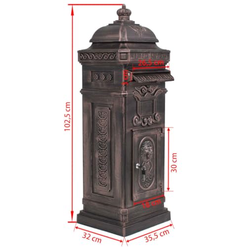 Vidaxl Cassetta Della Posta Vintage Alluminio Inossidabile Bronzo Buca Postale - 4