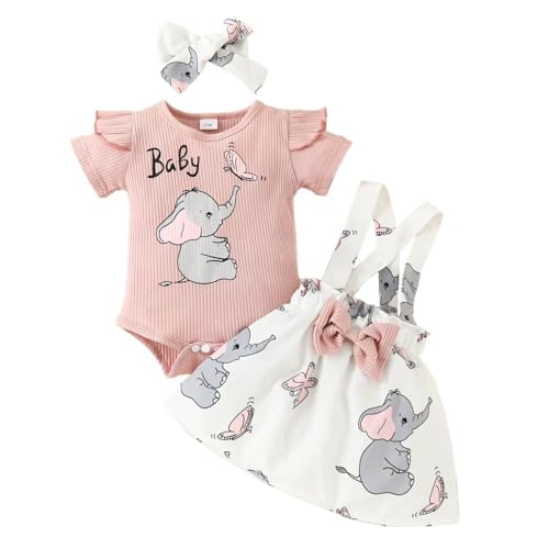 Ensemble 3 pièces nouveau-né fille avec jupe à bretelles lapin
