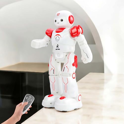 RC Roboter mit lustige Tanz-, Demo-, Musikfunktionen und LED-Augen, Umfahren von Objekten durch integrierte Hinderniserkennung, 26cm Spielzeug, Programmierbar f. Kinder in jungen Jahren ab 3 4 5 6 7 8