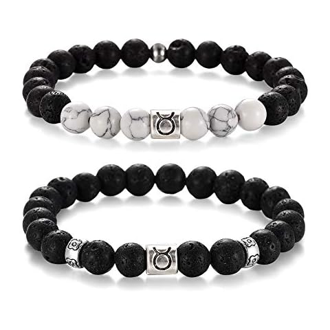 Softones 12 Constellations Lava Rock Aromatherapy Anxiety Essential Oil Diffuser Bracelet for Men Women,Friendship Couple Distance Beads Bracelet Set Gifts Cover