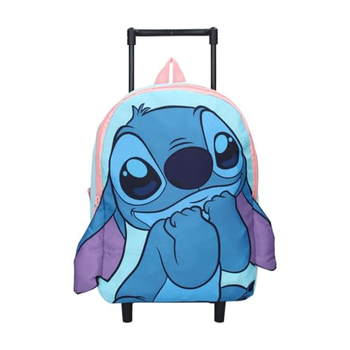 mybagstory | Sac à Dos Trolley Stitch Disney 3D | Cartable à roulettes Fille dès 4 Ans | Collection Brave and Courageous Rose et Bleu | Idéal École...