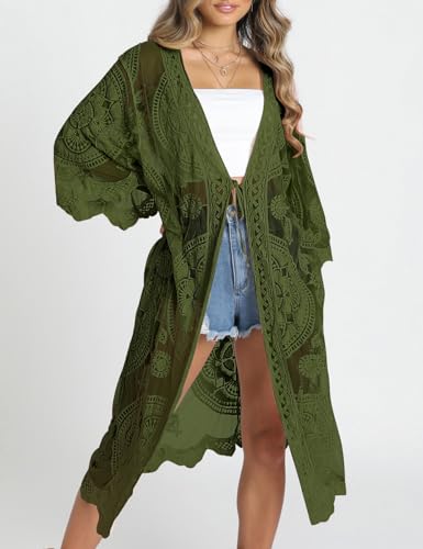Image of Bsubseach Women Mesh Cardigan Bikini Beach Kimono Open Front Swimsuit Cover Ups Swimwear
