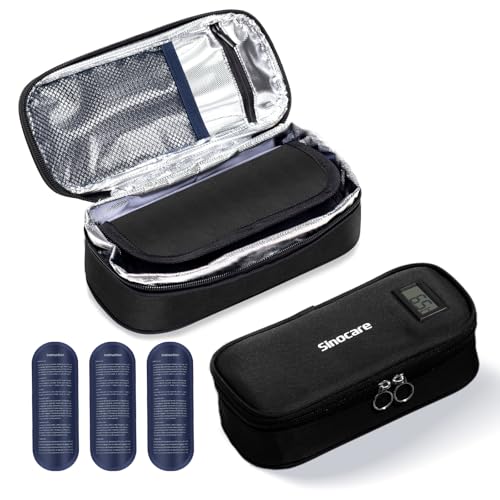 Sinocare Borsa Termica per Mantenere l'insulina e Medicinali, 3 Impacchi di Ghiaccio, Termometro Incorporato